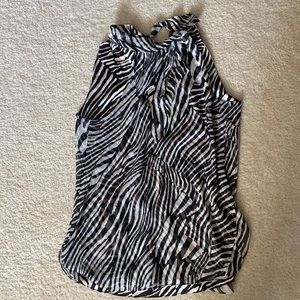WHBM top zebra print with accents of gold and silver